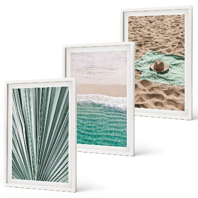 Juego de 3 cuadros Vistas de vacaciones a la playa y al mar