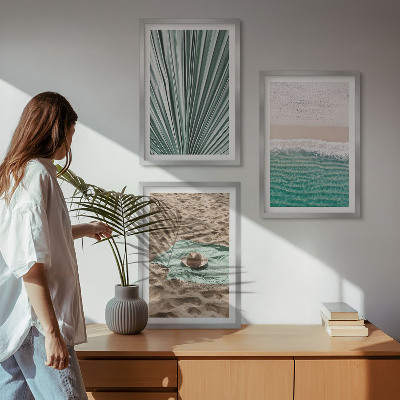 Juego de 3 cuadros Vistas de vacaciones a la playa y al mar
