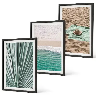 Juego de 3 cuadros con vistas a la playa y al mar