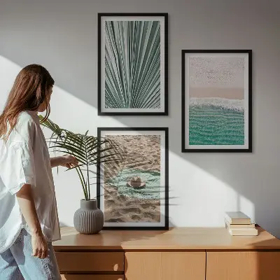 Juego de 3 cuadros con vistas a la playa y al mar