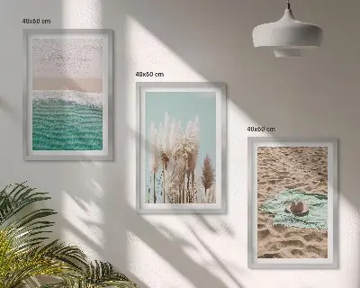 Set de 3 cuadros para salón con diseño de sombrero de hierba y olas de playa
