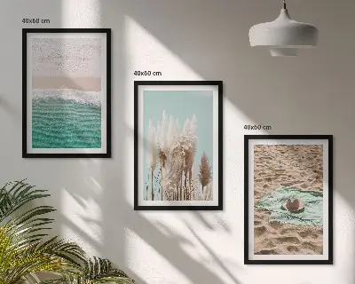 Set de 3 cuadros para salón con diseño de sombrero de hierba y olas de playa