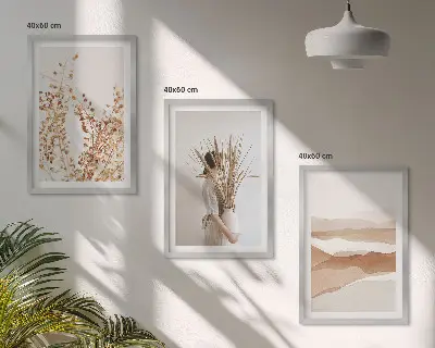 Juego de 3 cuadros con motivos florales de estilo bohemio rústico