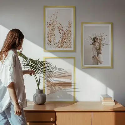 Juego de 3 cuadros con motivos florales de estilo bohemio rústico