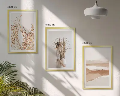 Juego de 3 cuadros con motivos florales de estilo bohemio rústico