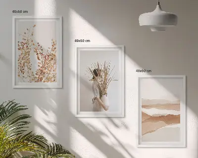 Juego de 3 cuadros con motivos florales de estilo bohemio rústico