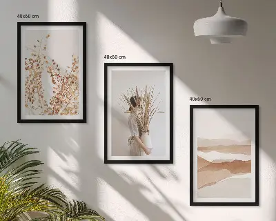 Juego de 3 cuadros con motivos florales de estilo bohemio rústico