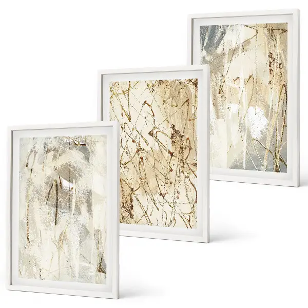 Set de 3 cuadros para salón con estampados abstractos en tonos beige y gris