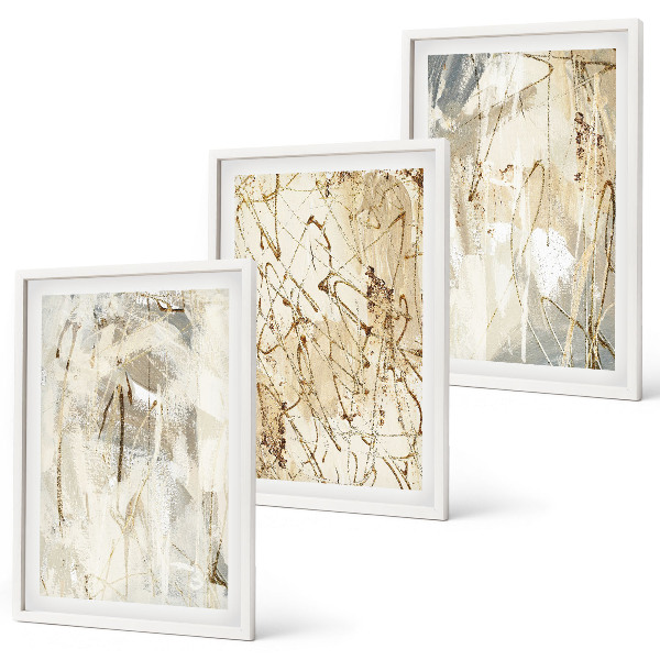 Set de 3 cuadros para salón Estampados abstractos en tonos beige y gris.