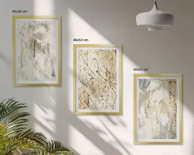 Set de 3 cuadros para salón con estampados abstractos en tonos beige y gris