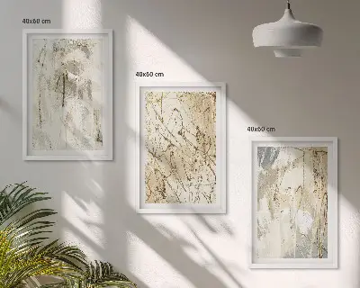 Set de 3 cuadros para salón con estampados abstractos en tonos beige y gris