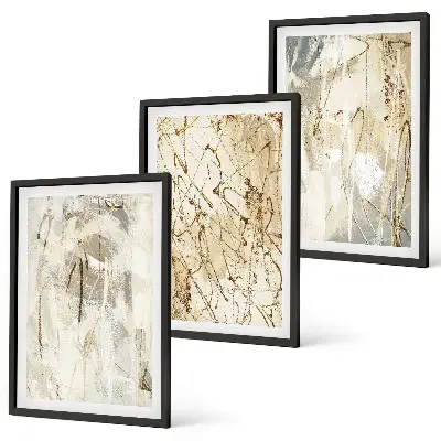 Set de 3 cuadros para salón con estampados abstractos en tonos beige y gris