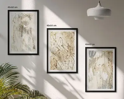 Set de 3 cuadros para salón con estampados abstractos en tonos beige y gris