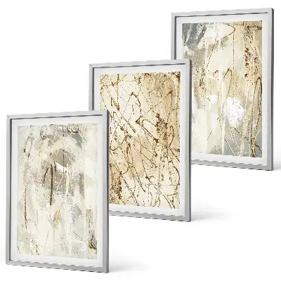 Set de 3 cuadros para salón con estampados abstractos en tonos beige y gris