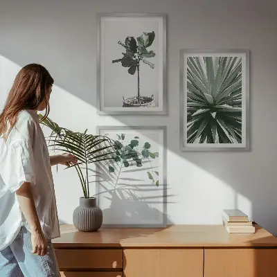 Juego de 3 cuadros con diseño minimalista de plantas verdes