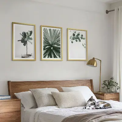Juego de 3 cuadros con diseño minimalista de plantas verdes