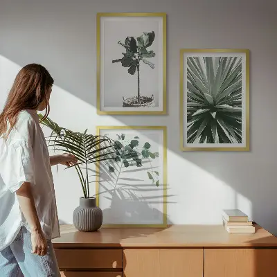 Juego de 3 cuadros con diseño minimalista de plantas verdes