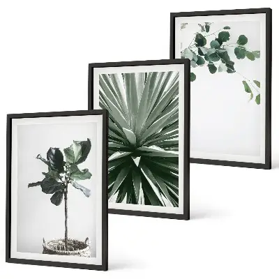 Juego de 3 cuadros con diseño minimalista de plantas verdes