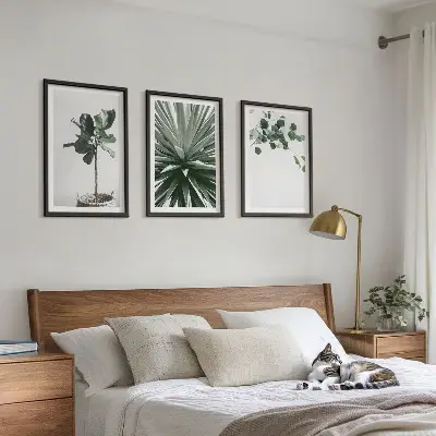 Juego de 3 cuadros con diseño minimalista de plantas verdes