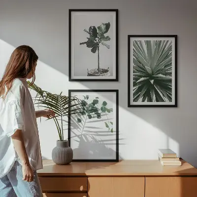 Juego de 3 cuadros con diseño minimalista de plantas verdes