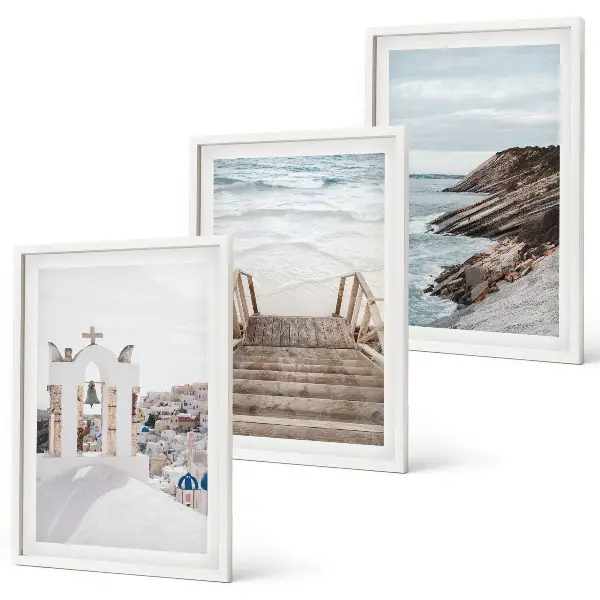 Set de 3 cuadros para salón con arquitectura marina de Santorini