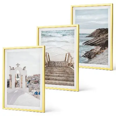 Set de 3 cuadros para salón con arquitectura marina de Santorini