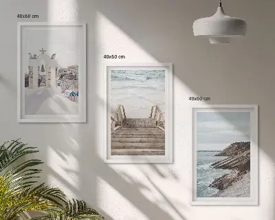 Set de 3 cuadros para salón con arquitectura marina de Santorini