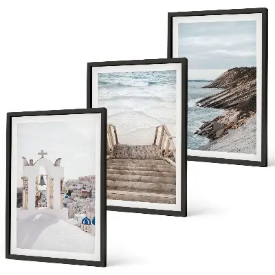 Set de 3 cuadros para salón con arquitectura marina de Santorini