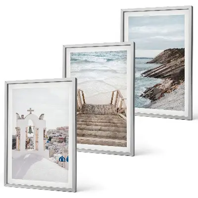 Set de 3 cuadros para salón con arquitectura marina de Santorini