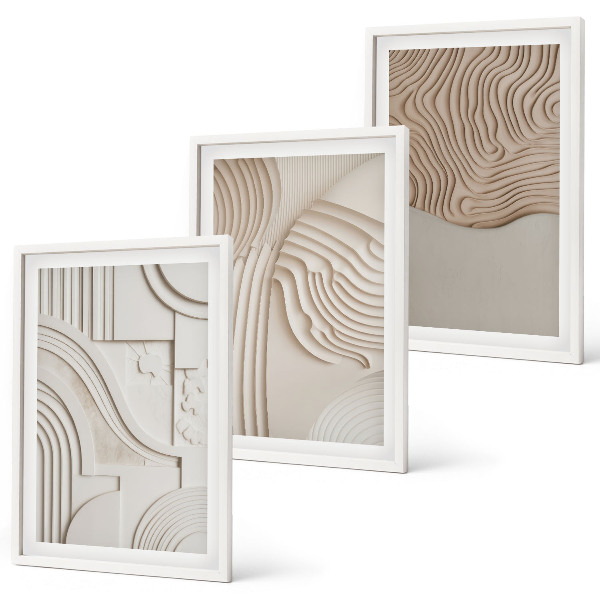 Set de 3 cuadros para salón Estampados abstractos beige blanco