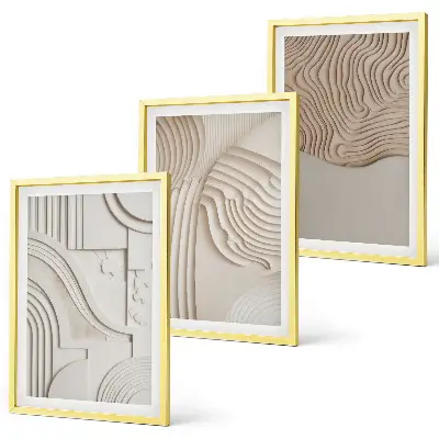 Set de 3 cuadros decorativos para salón con estampados abstractos en beige y blanco