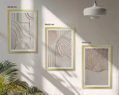 Set de 3 cuadros decorativos para salón con estampados abstractos en beige y blanco