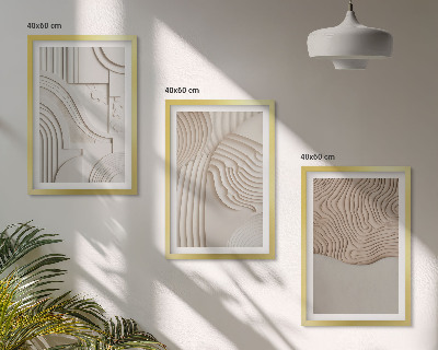 Set de 3 cuadros para salón Estampados abstractos beige blanco