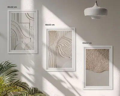 Set de 3 cuadros decorativos para salón con estampados abstractos en beige y blanco