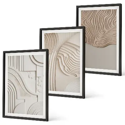 Set de 3 cuadros decorativos para salón con estampados abstractos en beige y blanco