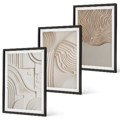 Set de 3 cuadros para salón Estampados abstractos beige blanco