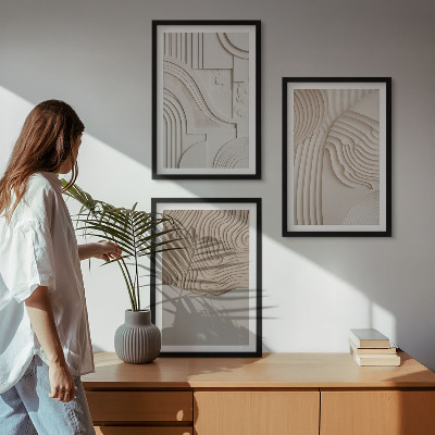 Set de 3 cuadros para salón Estampados abstractos beige blanco