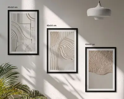Set de 3 cuadros decorativos para salón con estampados abstractos en beige y blanco