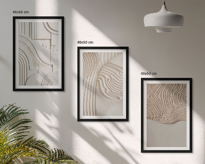 Set de 3 cuadros para salón Estampados abstractos beige blanco