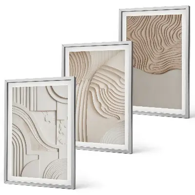 Set de 3 cuadros decorativos para salón con estampados abstractos en beige y blanco