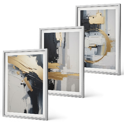Juego de 3 cuadros Pintura abstracta en blanco y negro