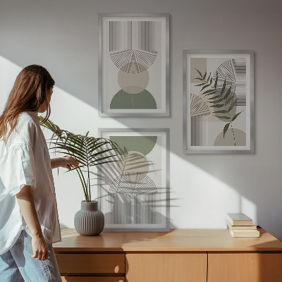 Set de 3 cuadros para salón Formas abstractas con vegetación