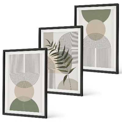 Set de 3 cuadros para salón Formas abstractas con vegetación