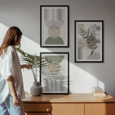Set de 3 cuadros para salón Formas abstractas con vegetación