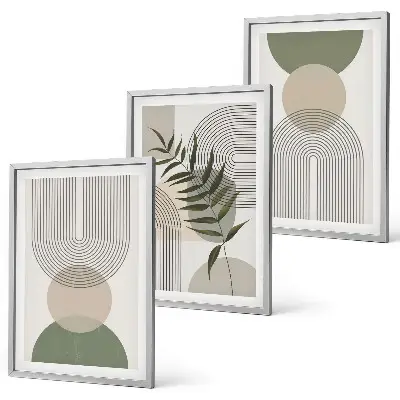Set de 3 cuadros para salón con diseño de formas abstractas y vegetación