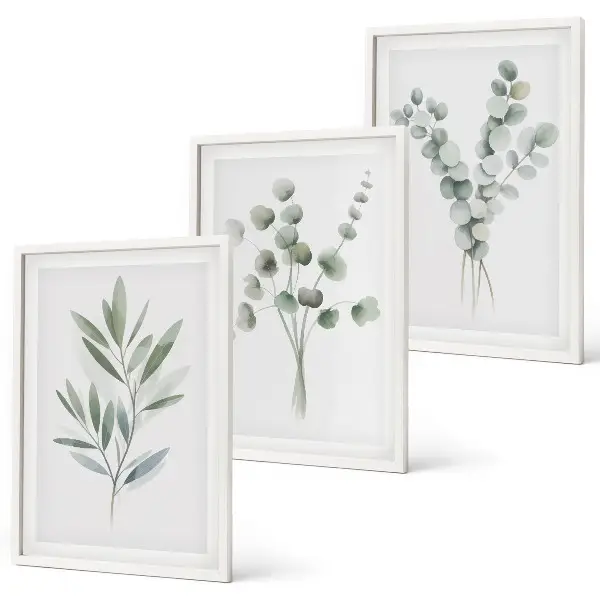 Juego de 3 cuadros con diseños de plantas y vegetación