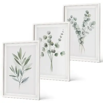 Juego de 3 cuadros con diseños de plantas y vegetación