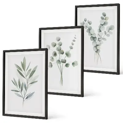 Juego de 3 cuadros con diseños de plantas y vegetación