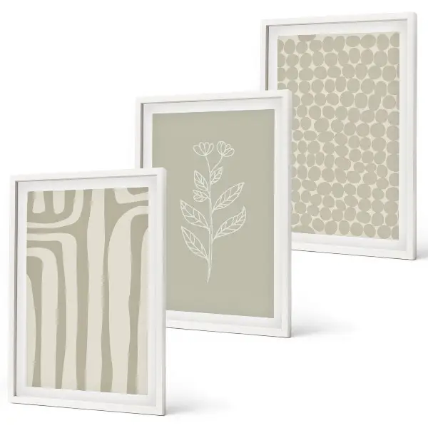 Set de 3 cuadros para salón con diseño de patrones geométricos de plantas