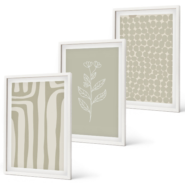 Set de 3 cuadros para salón patrones geométricos de plantas